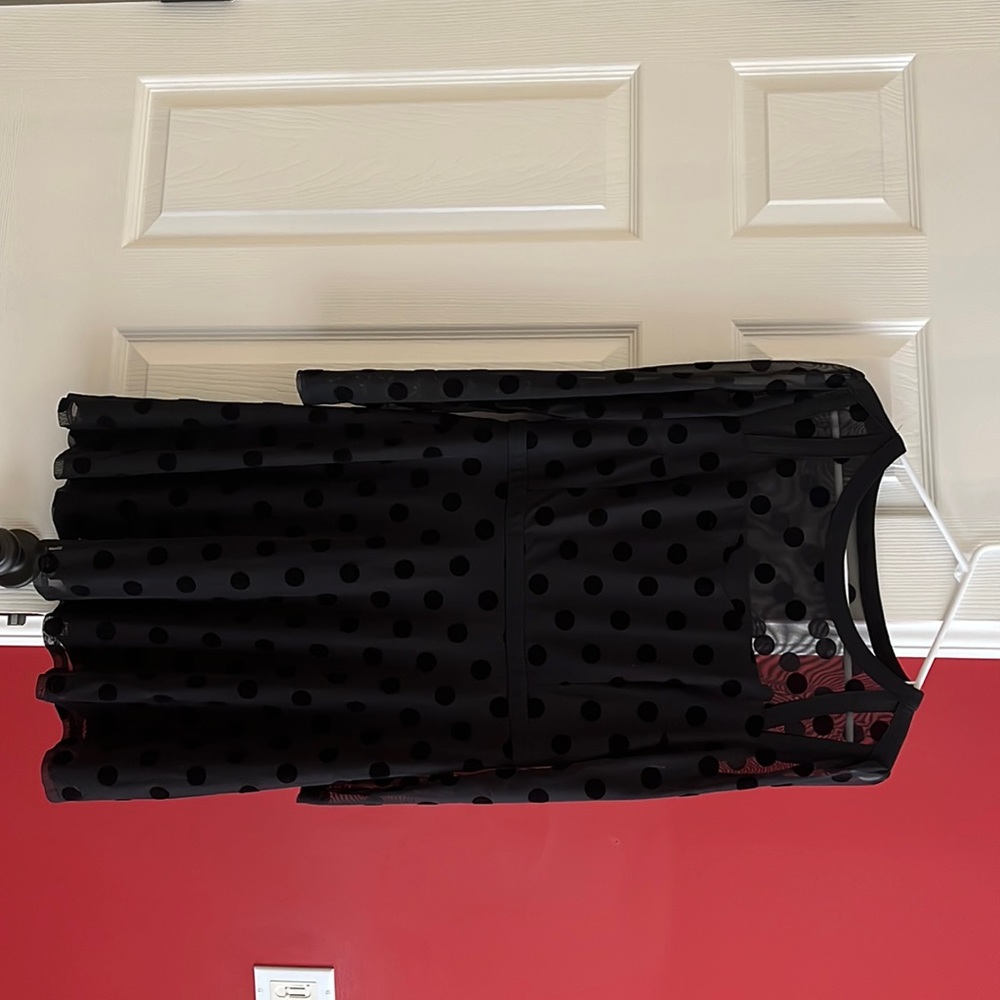 Sugarhill Boutique Midi Black Dress with Polka Dots NWT